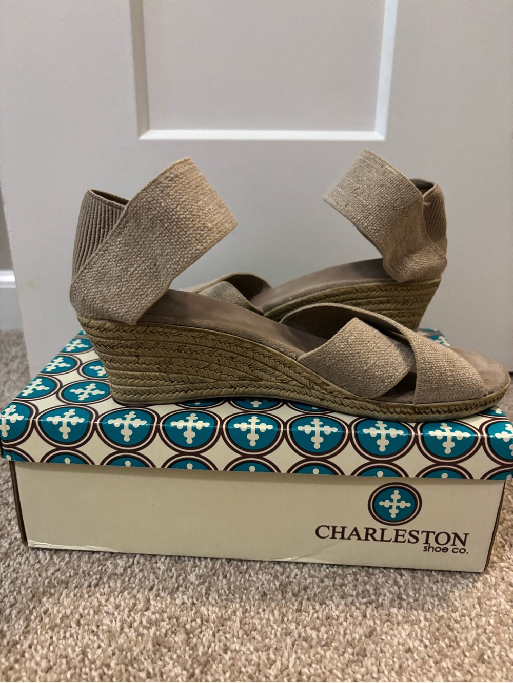 CHARLESTON SHOE CO. Beige Crisscross Ankle-Strap Sandals - Picture 3 of 8